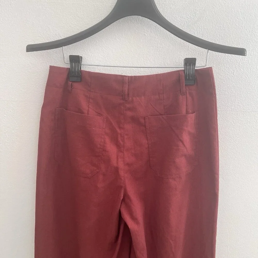 NEW LILLUSORY Linen Wide Leg Pants Sz 8/M Brick Red High Rise Cropped Trousers